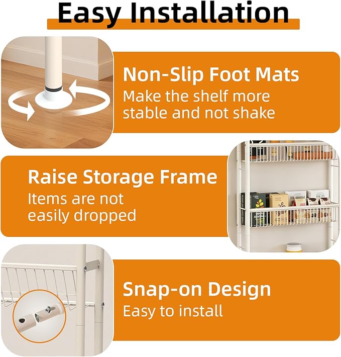 Saiveina Behind The Door Storage 5 Tiers Behind Door Shelf, Space-Saving Bathroom Door Shelf, Metal Shelf for Kitchen Bathroom Living Room, Off-White
