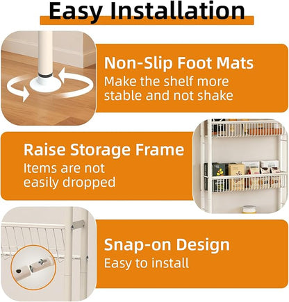 Saiveina Behind The Door Storage 5 Tiers Behind Door Shelf, Space-Saving Bathroom Door Shelf, Metal Shelf for Kitchen Bathroom Living Room, Off-White