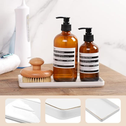 Gurygo 8" Bathroom Tray, Ceramic Vanity Trays for Bathroom, Small Ceramic Trays, Kitchen Soap Tray for Kitchen Counter (White with Gold-Edged, 8",Set/1)