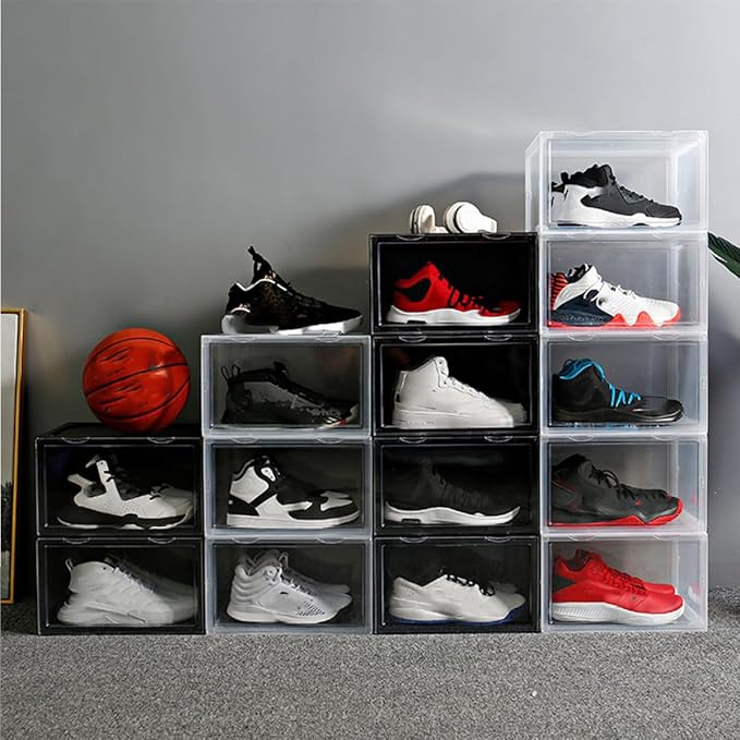Ciieeo Shoe Storage Box with Dustproof Design, Door Buckle Connector, Stackable Plastic Shoe Organizer for Home Closet and Sneaker Storage