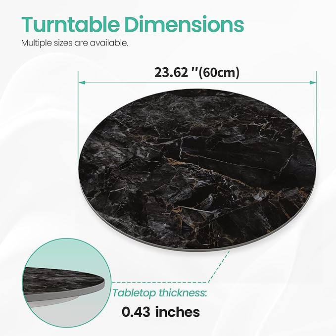 ZL ZELing 23.6" Lazy Susan Turntable – 360° Sinteredstone Silent Anti-Slip Turntable, Table Top Centerpiece for Kitchen, Pantry, Spice Rack, Refrigerator & Dining Table, Glossy Black