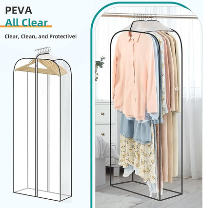 LANDNEOO 6 Pack Clear Garment Bags for Hanging Clothes with Zippers on Double Sides - 10'' Clothes Storage for Coat, Dress, and Fur in Closet - 60'' Long Suit Bags