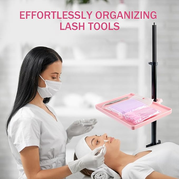 Lash Tray Holder (9 inch×6.7 inch), Adjustable Plastic Essential Organizer Stand for Lash Techs, Eyelash Extension Supplies Perfect for Salon or Homes Use by KONOVOLY(Pink)