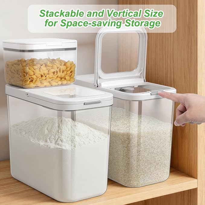 TBMAXS Rice Flour Storage Container - 12.7 Qt | 25 Lbs Crystal-Clear Plastic Food Storage Containers Bin with Pop-up Lid for Grains Beans, Dry Food Holder for Kitchen Pantry Organization and Storage
