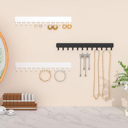 Bussdis Necklace Holder - Hanging Jewelry Organizer, Self-Adhesive, Wall Mount, 2 Pack, White