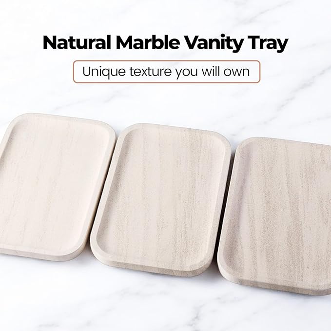 Karibiber Marble Vanity Tray, Bathroom Tray Countertop, Decorative Dresser Organizer, Perfume, Jewelry Holder, Beige Stone Serving for Kitchen Sink Storage(MOCA Cream)