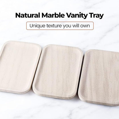 Karibiber Marble Vanity Tray, Bathroom Tray Countertop, Decorative Dresser Organizer, Perfume, Jewelry Holder, Beige Stone Serving for Kitchen Sink Storage(MOCA Cream)