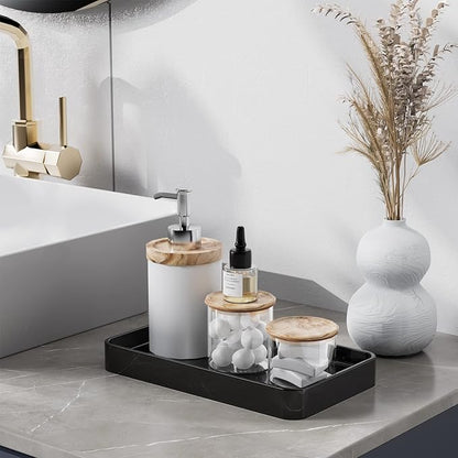 Gurygo Vanity Tray for Bathroom, 10" Ceramic Soap Dispenser Tray for Kitchen Counter, Bathroom Trays for Counter, Kitchen Tray for Soap Bottles (Black, Set/1)…