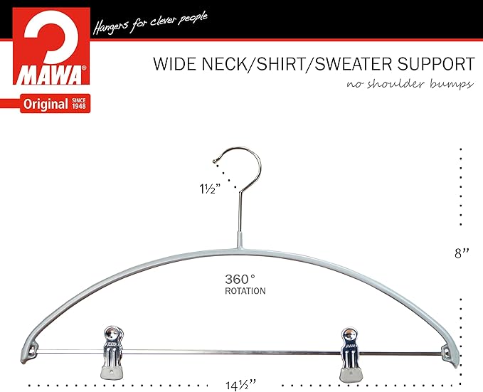 Mawa Narrow Petite Clothing Hangers, Steel Hanger with Non-Slip Coating, for Shirts, Dresses, Suits, Pants, Skirts, Camisoles, Jackets, 360-degree Rotatable Hook