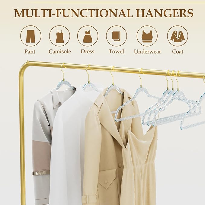 50 Pack Clear Plastic Hangers with Blue Glitter, Acrylic, Ultra Slim, Space Saving, for Coats, Pants, Suits, Shirts, Skirts, Dress Clothes