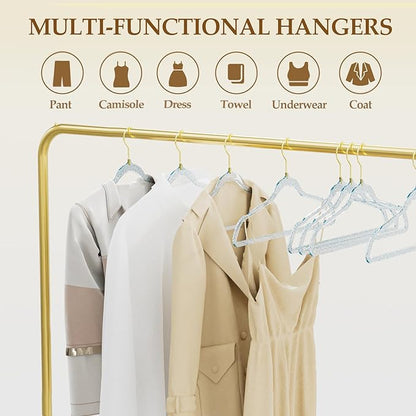 50 Pack Clear Plastic Hangers with Blue Glitter, Acrylic, Ultra Slim, Space Saving, for Coats, Pants, Suits, Shirts, Skirts, Dress Clothes