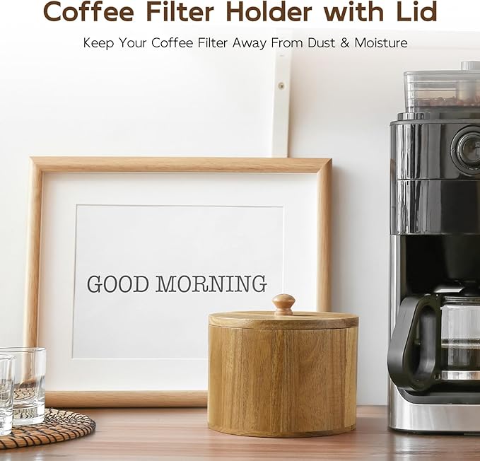 Coffee Filter Holder, Acacia Wood Filter Storage Container for Counter, Coffee Bar Accessories for Home Decor