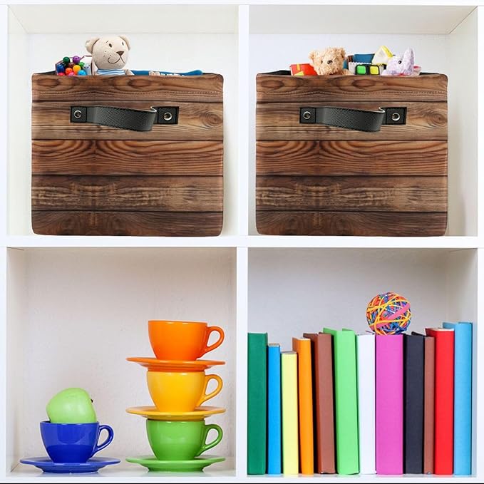 Wood Print (Not Real Wood) Rectangular Retro Vintage Storage Basket Organizer Bin Shelf Baskets For Clothes Gifts For Home Office Dorm