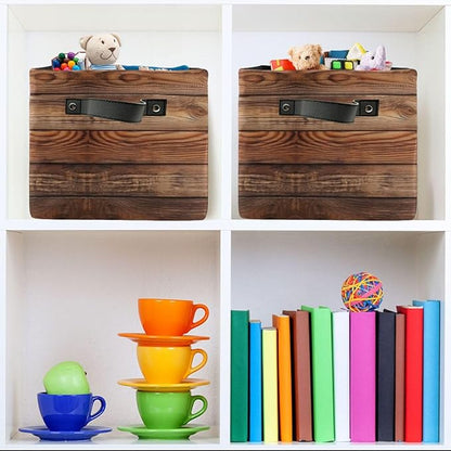 Wood Print (Not Real Wood) Rectangular Retro Vintage Storage Basket Organizer Bin Shelf Baskets For Clothes Gifts For Home Office Dorm