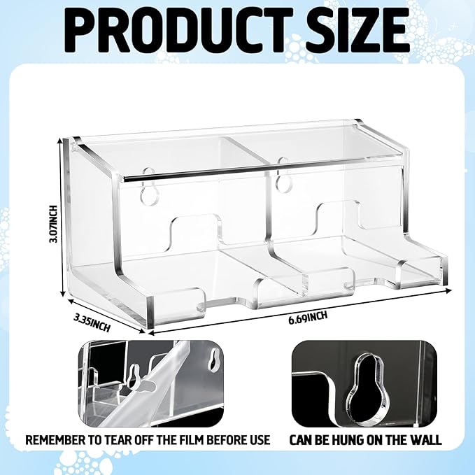 AceOrbit Clear Acrylic Lip Balm Dispenser with Lid, 2-compartment Wall Mount Organizer Holder Freestanding Countertop Display Stand for Storage Lipsticks Glosses Lip Balm Essential Oils