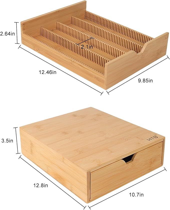HTB K Cup Coffee Pod Holder, Drawer Type K Cup Organizer Storage, Compatible with K-Cup Pods, Space-Saving Coffee Capsule Drawer- Holds 40 Nespresso Capsules Coffee Pods Bamboo Single Drawer