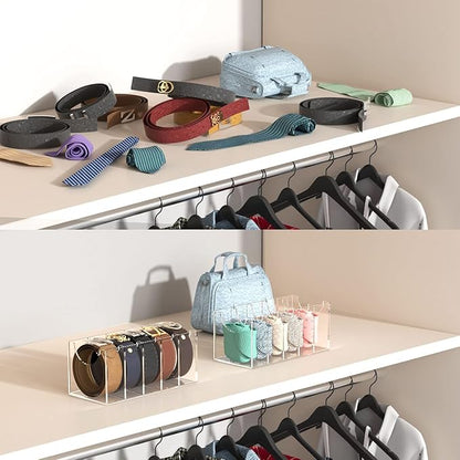 FEMELI Belt Organizer, Acrylic 5 Compartments Container Storage Holder, Clear Display Case for Closet Tie and Bow Tie