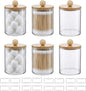 novelinks Acrylic Plastic Qtip Holder Dispenser, Apothecary Jar Canister Set with Lids for Cotton Swabs, Balls, Round Pads & Floss Picks - Bathroom Vanity Makeup Organizer (Beige, 6 Pack)