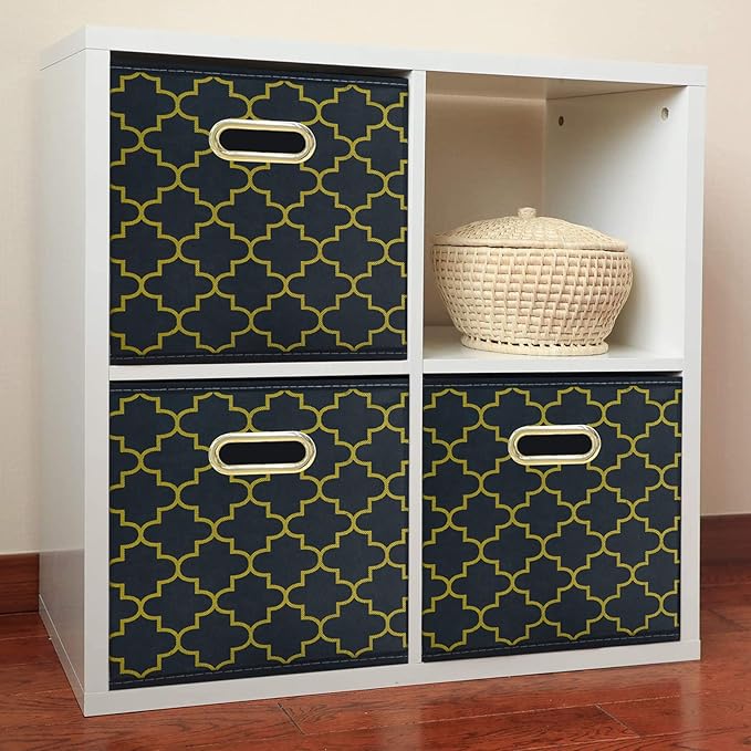 Fabric Cloth Storage Bins,Fabric Cube Organizer with Dual Handles Foldable Cube Storage Baskets for Home Bedroom Storage,Set of 3,(Grey Gold)