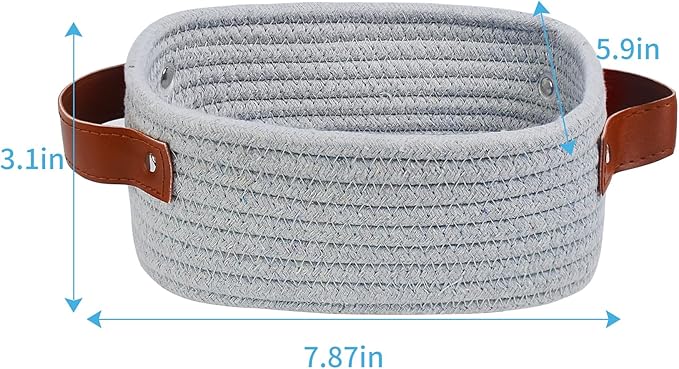 ABenkle Small Storage Basket, Mini Rope Woven Baskets, Cute Shelf Closet Storage Organizer, Boho Decorative Toy Bin for Nursery, Living Room, Spa, Empty Gift Basket - XS,Grey