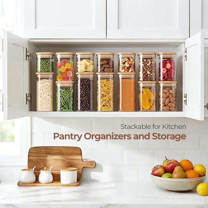 ComSaf Glass Storage Containers With Lids 6-Pack (0.7qt/1.2qt/1.6qt), Glass Pantry Storage Containers, Rectangular Glass Jars With Lid, Glass Canisters For Kitchen Flour Cereal Sugar Tea Coffee Bean