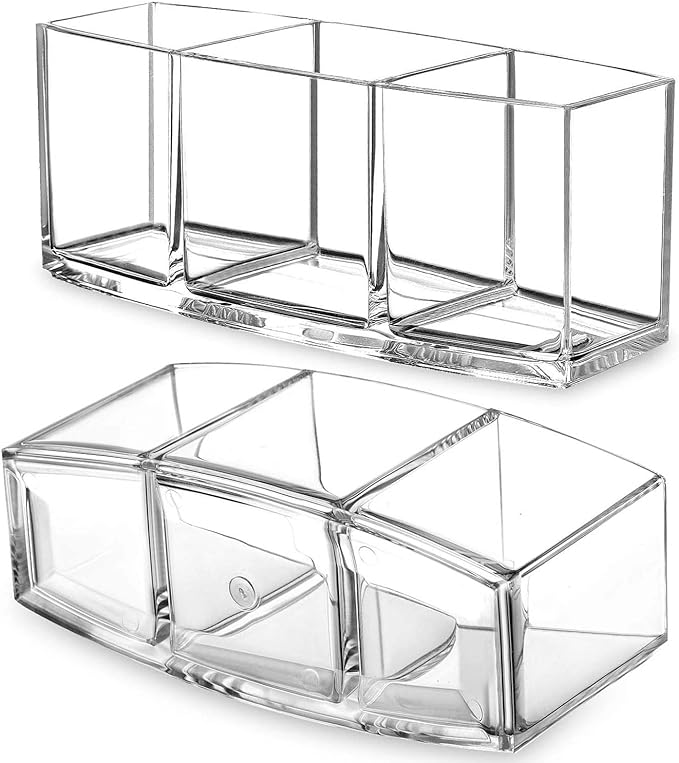 Clear Makeup Brush Organizer, Acrylic Cosmetic Brushes Storage with 3 Slots,Perfect Pen Holder for Desk