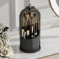 GAXmi Makeup Brush Holder with Lid Cosmetic Tools Organizer 360 Rotating Waterproof Dustproof Beauty Brushes Storage for Vanity, Black-Grey