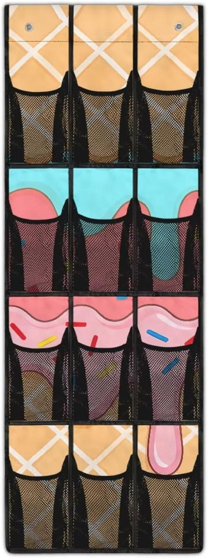 Over the Door Shoe Organizer,Ice Cream Pattern Shoe Organizer Door Hanger,Shoes Hanger Storage Organizer Bag for Bedroom Waterproof Reusable