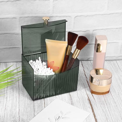 2-Grid Green Qtip Holder Dispenser,Transparent Cotton Ball Holder,Clear Bathroom Organizer with Lid Guest Bathroom Essentials for Cotton Swabs and Balls Container Cosmetics Storage for Vanity