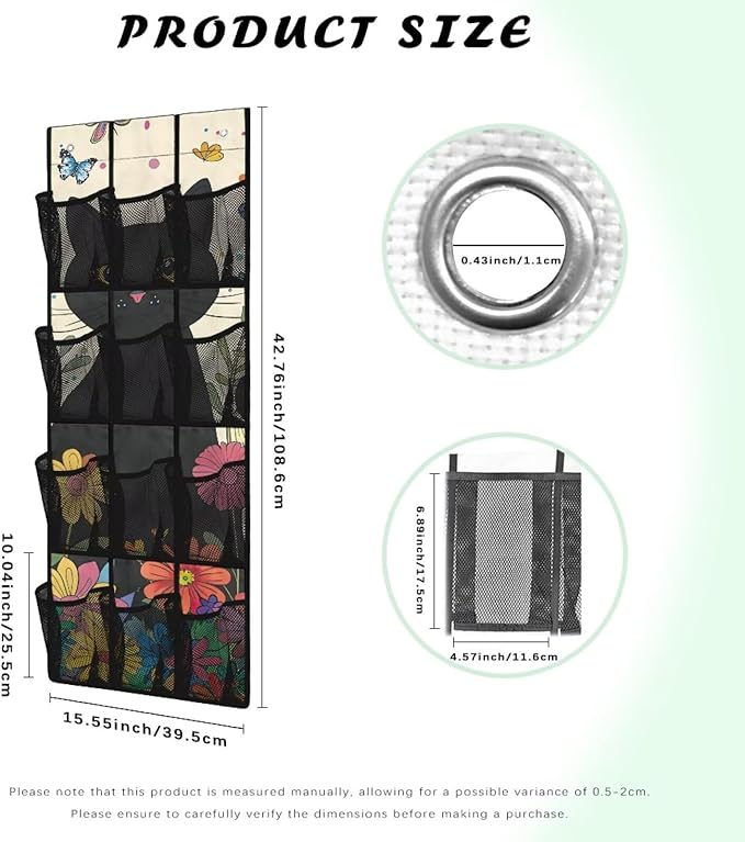 Cute Cat Door Hanging Shoe Organizer Mesh Fabric Over The Door Shoe Organizer for Closet 12 Pockets Butterfly Wall Hanging Storage Space Saving Shoe Holder Hanger for Kids Room