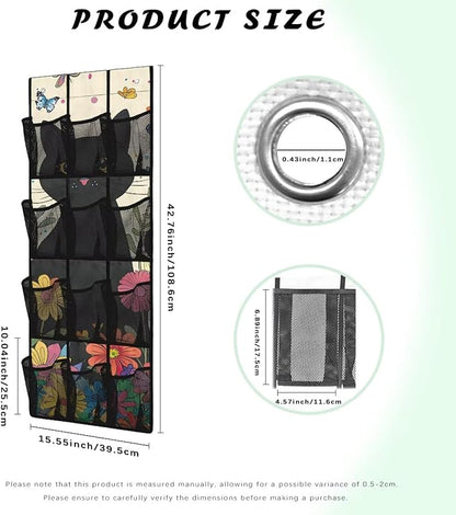 Cute Cat Door Hanging Shoe Organizer Mesh Fabric Over The Door Shoe Organizer for Closet 12 Pockets Butterfly Wall Hanging Storage Space Saving Shoe Holder Hanger for Kids Room