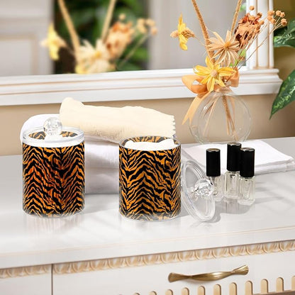 ALAZA 2pcs Tiger Print Animal Qtip Holder Dispenser 14 oz Bathroom Storage Clear Apothecary Jars Containers Cotton Ball,Cotton Rounds,Floss Picks, Hair Clips, Food