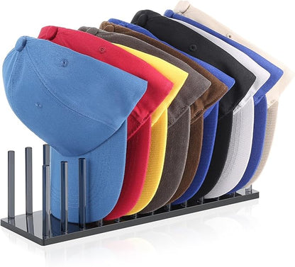 Hat Organizer for Baseball Caps, Acrylic Hat Rack for 12 Baseball Caps, Hat Holder Display and Organizer for Closet, Tabletop, Dressing Table (Transparent Black)