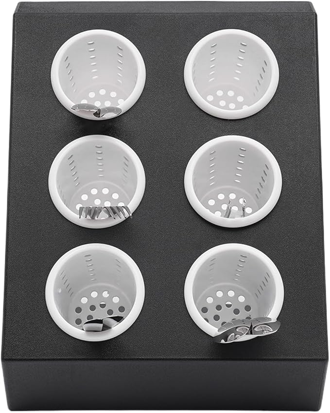 6-Compartment Plastic Utensil Holder，Flatware Cylinder Storage Caddy for Kitchen, Bars, Coffee Shops, Restaurants, Hotels