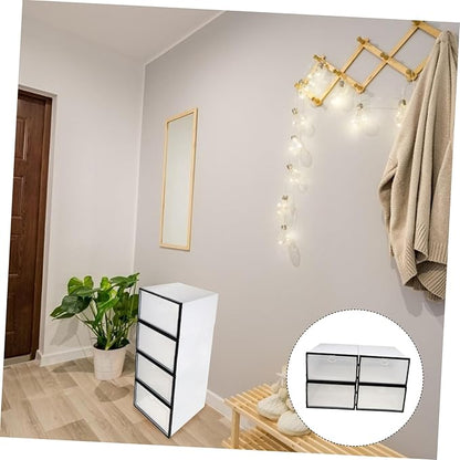 Lurrose 4pcs Thickened Plastic Shoe Boxes for Home Use Stackable Shoe Storage Containers with Capacity and Dustproof Design Black Frame White Female Style Organizer