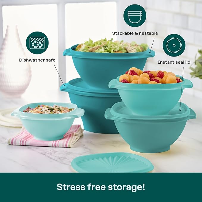 Tupperware Heritage Collection, New 10 Piece Food Storage Container Set in Vintage Green, Dishwasher Safe and BPA Free (5 Bowls, 5 Lids)