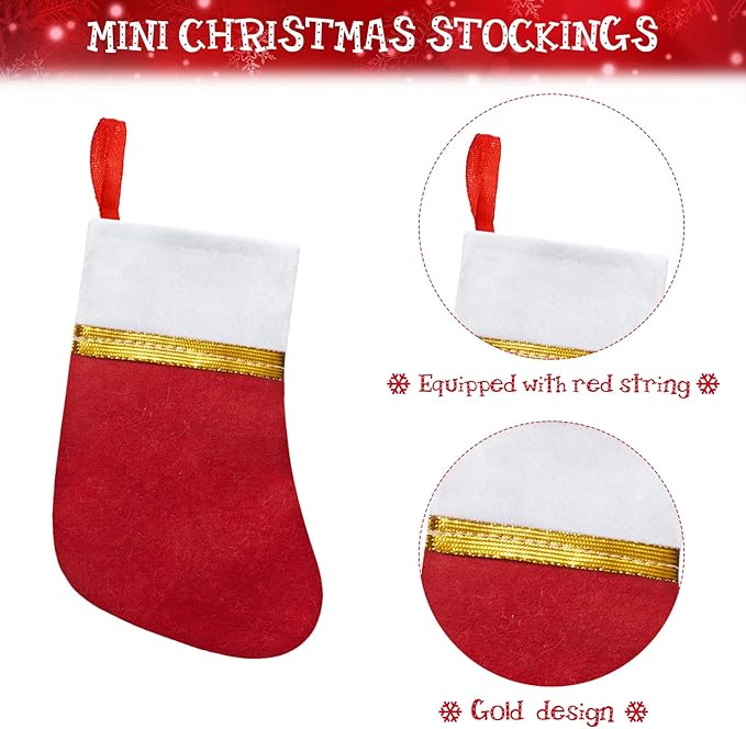 Patelai 30 Pcs Mini Stockings Christmas Bulk Dinner Table Decorations Mini Socks Silverware Holders Knife Spoon Fork Storage for Christmas Table Party Decor(Novel Style)