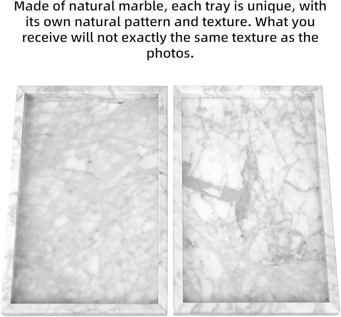 Marble Bathroom Vanity Tray, Natural Luxury Vanity Home Kitchen Bathroom Table Tray, Stone Decorative Countertop Dresser Trays for Key Coffee Perfume Jewelry Makeup (Carrara White, 12"x 8" x1.2")