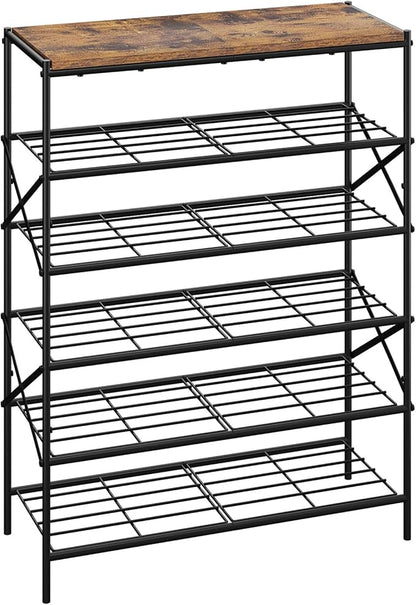 IBUYKE 6 Tier Shoe Rack, Large Capacity Shoe Storage Organizer for 24 Pairs of Shoes, Metal Shoe Storage Rack with Shelf for Entryway Hallway Closet Garage, Rustic Brown and Black TXJ016H
