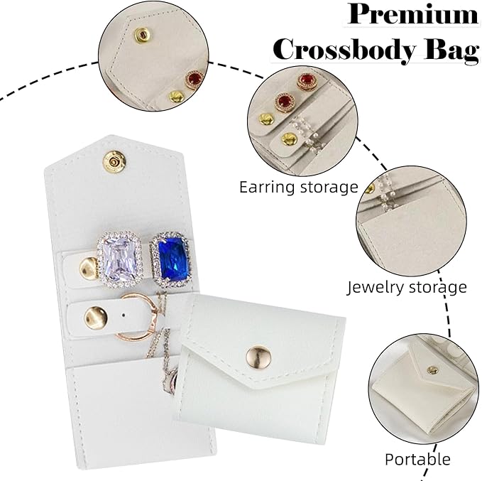 4-Piece Mini Travel Jewelry Pouch Foldable,Bridesmaid Proposal Gift Bridal Party Favors For Rings, Earrings, Necklace Storage, Portablel (White)