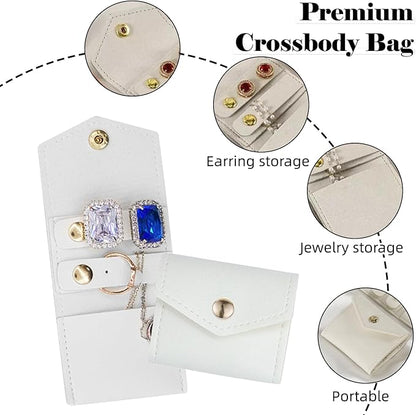 4-Piece Mini Travel Jewelry Pouch Foldable,Bridesmaid Proposal Gift Bridal Party Favors For Rings, Earrings, Necklace Storage, Portablel (White)