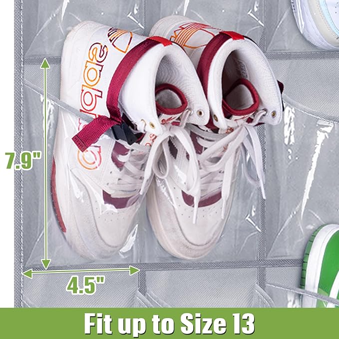 MISSLO 35 Clear Large Pockets Over The Door Shoe Organizer Sturdy Oxford Fabric Hanging Shoe Rack
