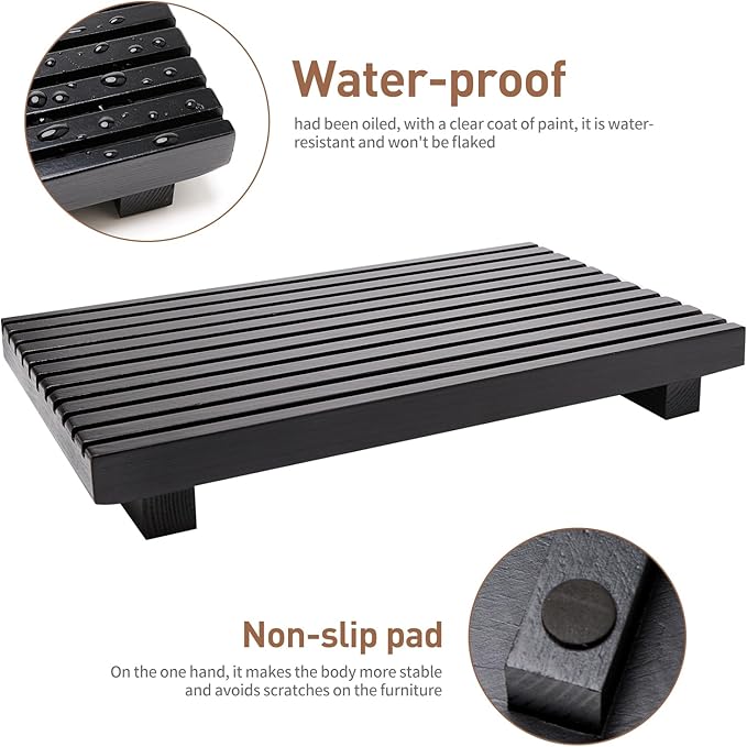Black Wood Riser Display Stand for Bathroom Organizer Tray Kitchen Counter Decor Sink Accessories Decorative Wooden Pedestal for Kitchen Soap Tray Vanity Bathroom Counter Decor Dish Soap Holder