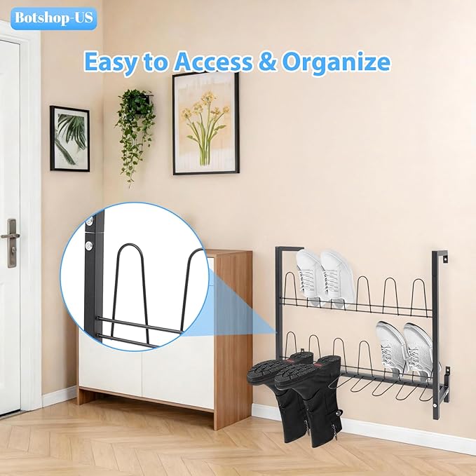 Gdrasuya10 Metal Wall Mounted Shoe Rack, 3-Tier Premium Black Metal Hanging Wall Shoe Organizer for Closet & Entryway, Door Shoe Storage Hanger Shoe Holder, Holds 9 Pairs