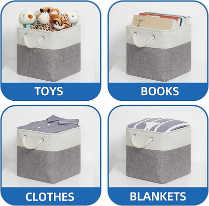 Temary Fabric Storage Baskets for Organizing, Grey Basket for Shelves, Collapsible Baskets with Handles for Shelves, Home, Closet (White&Gray)