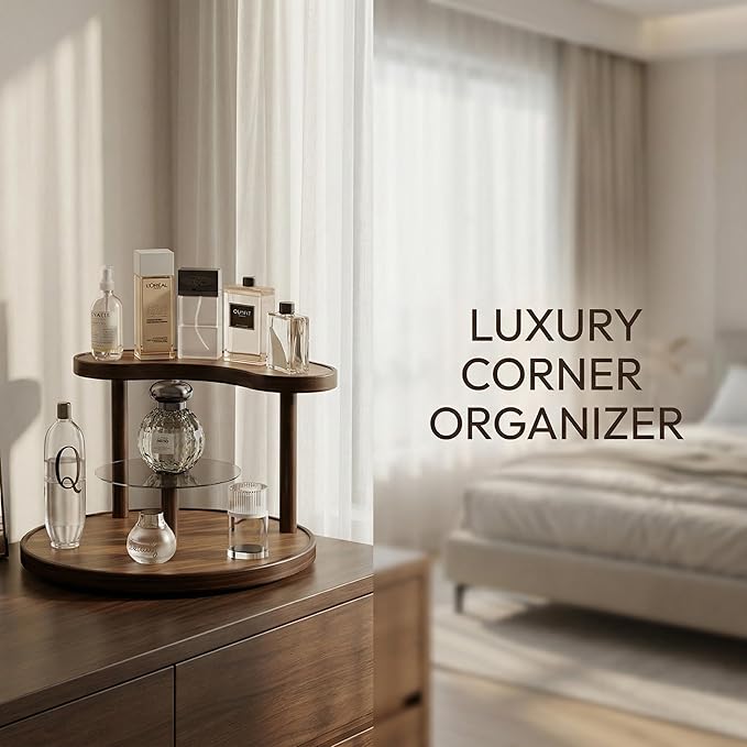 GDQ Wooden Display Organizer Stand,Perfume Organizer, Brown Bamboo Vanity Organizer Display Storage for Cosmetics, Perfume, Plants, Tea Set, Open Design for Entryway/Living Room/Bathroom/Bedroom