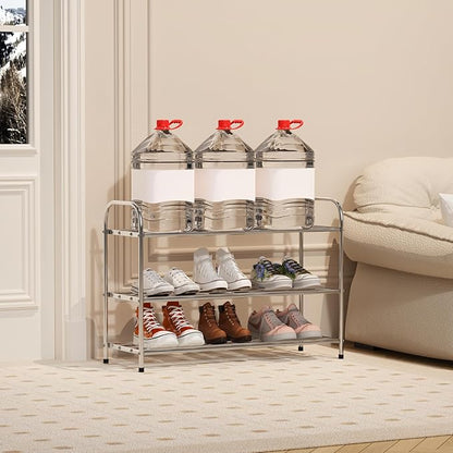 3 Tier Expandable Shoe Rack for Closet, Stainless Steel Shoe Shelf, Strong Weight Capacity Shoes Organizer, Easy to Install and Saving Space Standing Shelf with Sturdy Frame(3 Tier)