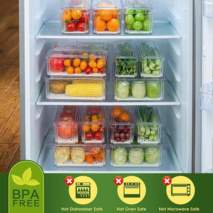 ZIJUND 6 Pack Fridge Organizer, Stackable Refrigerator Organizer Bins with Lids, BPA-Free Fridge Organizers and Storage Containers for Fruit, Vegetable, Food, Drinks, Cereals, Clear