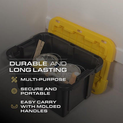 CX BLACK & YELLOW 12-Gallon Heavy Duty Storage Bins with Lids, Stackable Plastic Storage Bins with Weather-Resistant Design, Home Organization, 6 Pack (12.51H x 16.3W x 21.8D)