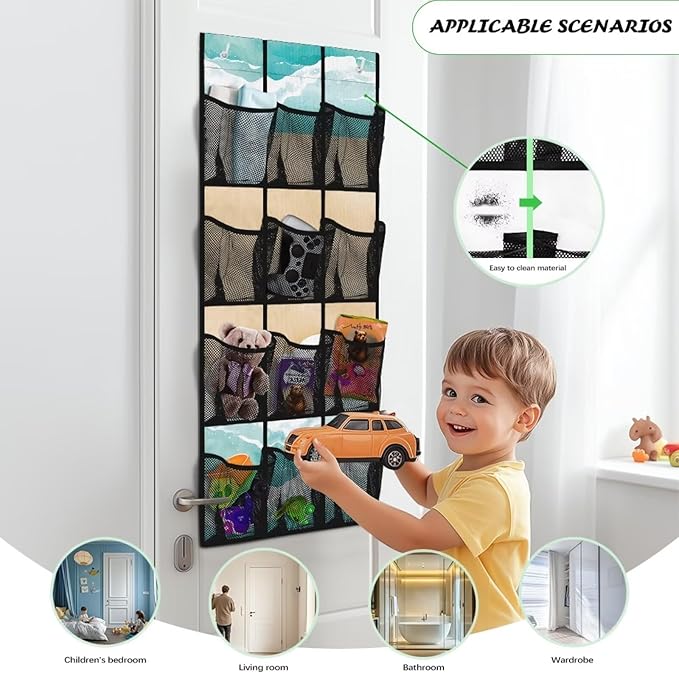 Beach Behind Door Shoes Hang Holder Rack,Storage for Small Spaces,Over the Door Shoe Organizer with 12 Mesh Large Pockets